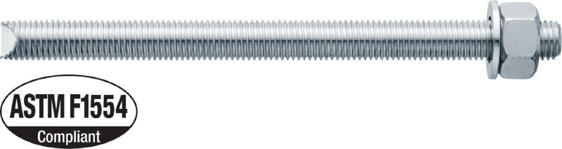 Varilla de anclaje HAS-B-105 Varilla de anclaje de alto desempeño para resinas adhesivas inyectables y cápsula química HVU2 (acero al carbono, grado 105 ASTM F1554, galvanizada)